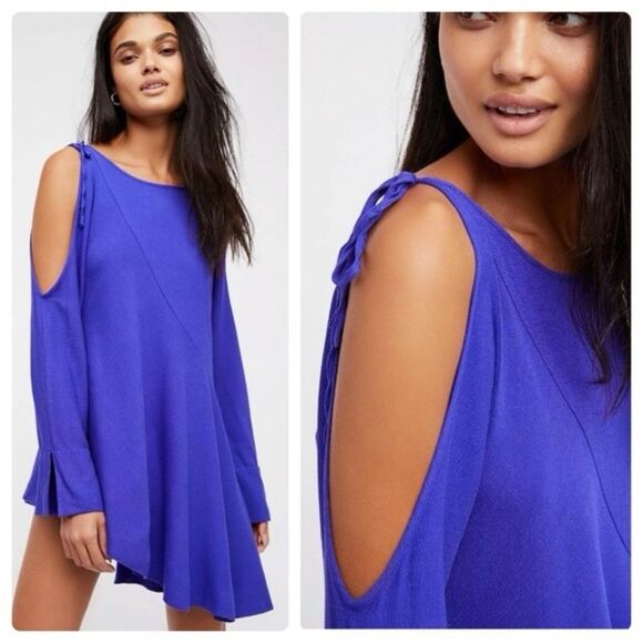 Free People Clear Skies Cold Shoulder Tunic Dress Purple Size M Asymmetrical - Picture 10 of 10